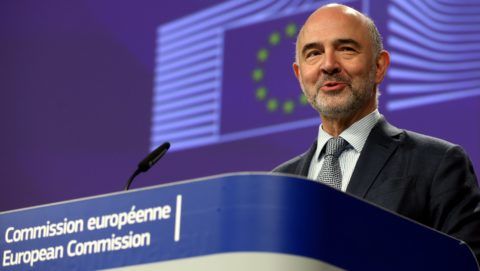 BRUSSELS, BELGIUM - APRIL 3 : European Commissioner for Economic and Financial Affairs, Taxation and Customs Pierre Moscovici holds a press conference on border issue in No Deal Brexit in Brussels, Belgium on April 3, 2019. Dursun Aydemir / Anadolu Agency