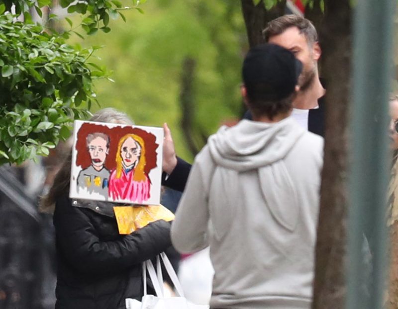 04/29/2019 EXCLUSIVE: Jennifer Lawrence and Cooke Maroney are spotted picking up a self portrait from an artist in New York City before heading off to lunch. Cooke proudly showed off the artwork to a friend which was signed by the artist 'To Jen and Cooke 2019'. The 28 year old actress wore a pink striped jacket, white t-shirt, jeans, and Christian Dior trainers. sales@theimagedirect.com Please byline:TheImageDirect.com *EXCLUSIVE PLEASE EMAIL sales@theimagedirect.com FOR FEES BEFORE USE April 29, 2019