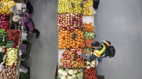 Budapest, 2019. március 27. A Nemzeti Élelmiszerlánc-biztonsági Hivatal (Nébih) növényitermék-ellenõr munkatársa rutinellenõrzést végez az Újpesti Piacon 2019. március 27-én. MTI/Mohai Balázs