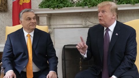 United States President Donald J. Trump meets with Prime Minister Viktor Orban of Hungary in the Oval Office of the White House in Washington, DC on Monday, May 13, 2019. The two leaders will meet for about an hour. Credit: Chris Kleponis / Pool via CNP | usage worldwide