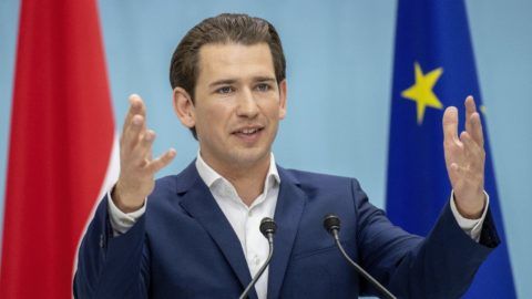 Bécs, 2019. május 4. Sebastian Kurz osztrák kancellár, az Osztrák Néppárt (ÖVP) elnöke az európai parlamenti választásokra készülõ ÖVP bécsi kampánynyitó gyûlésén 2019. május 4-én. MTI/EPA/Christian Bruna