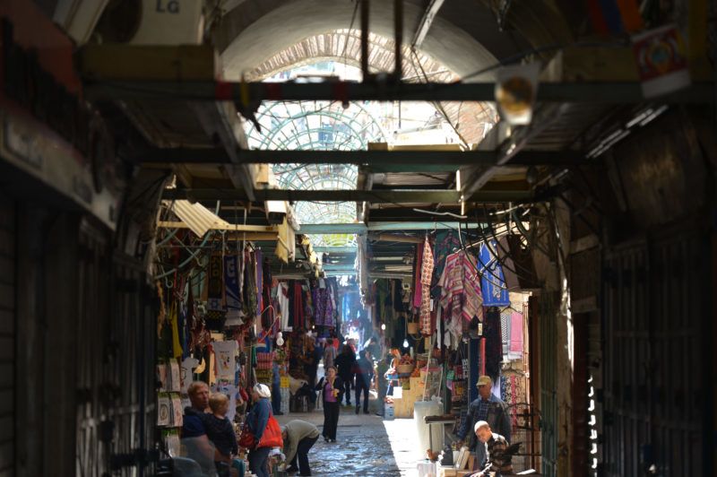One of many busy comercial and turistic streets inside the Old City in Jerusalem. Wednesday, 14 March 2018, in Jerusalem, Israel. (Photo by Artur Widak/NurPhoto via Getty Images)
