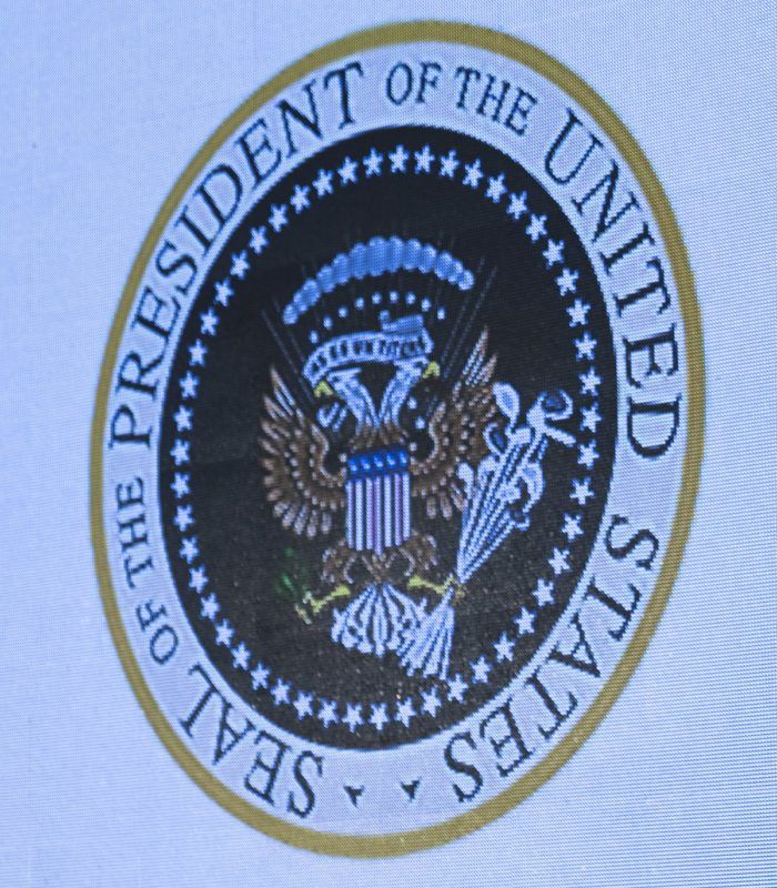 July 23, 2019 - Washington, DC, United States: This is the doctored seal seen during the Turning Point USAs Teen Student Action Summit 2019 where United States President Donald J. Trump addressed the gathering. Credit: Chris Kleponis / Pool via CNP | usage worldwide