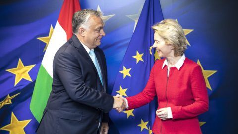 Brüsszel, 2019. augusztus 1. A Miniszterelnöki Sajtóiroda által közreadott képen Orbán Viktor miniszterelnök és Ursula von der Leyen, az Európai Bizottság új elnökének találkozója Brüsszelben 2019. augusztus 1-jén. MTI/Miniszterelnöki Sajtóiroda/Szecsõdi Balázs