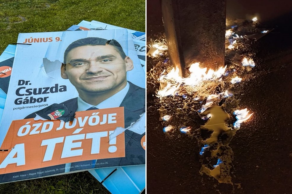 Több mint 60 fideszes plakátot tettek tönkre Ózdon, volt, amit a lámpaoszlopon gyújtottak fel