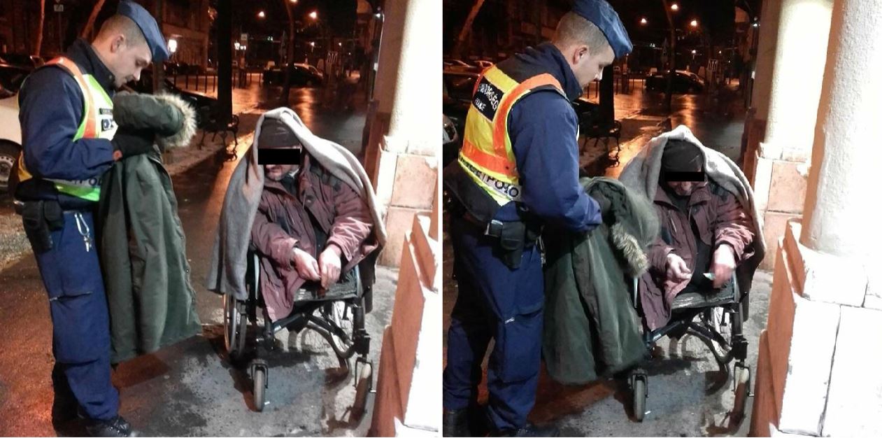 Le a kalappal: kabátot ajándékozott a fázó hajéktalannak egy rendőr a VII. kerületben