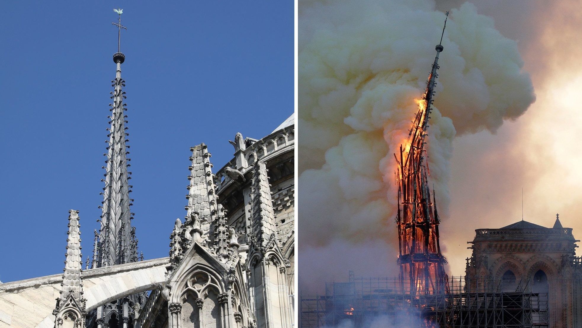 Ezeken az előtte-utána fotókon látszik igazán, mekkora pusztítást végzett a tűz a Notre-Dame-ban
