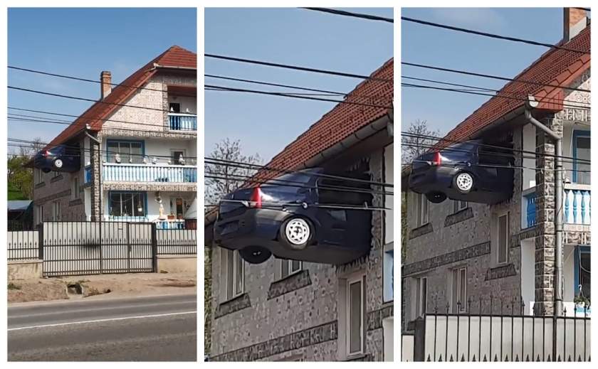 Története van ennek a házfalba fúródott Dacia-nak