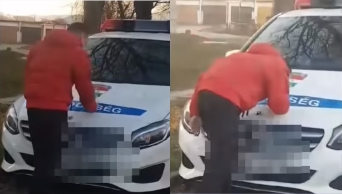 Videóra vették, ahogy egy rendőrautó motorháztetejéről szív fel drogot valaki