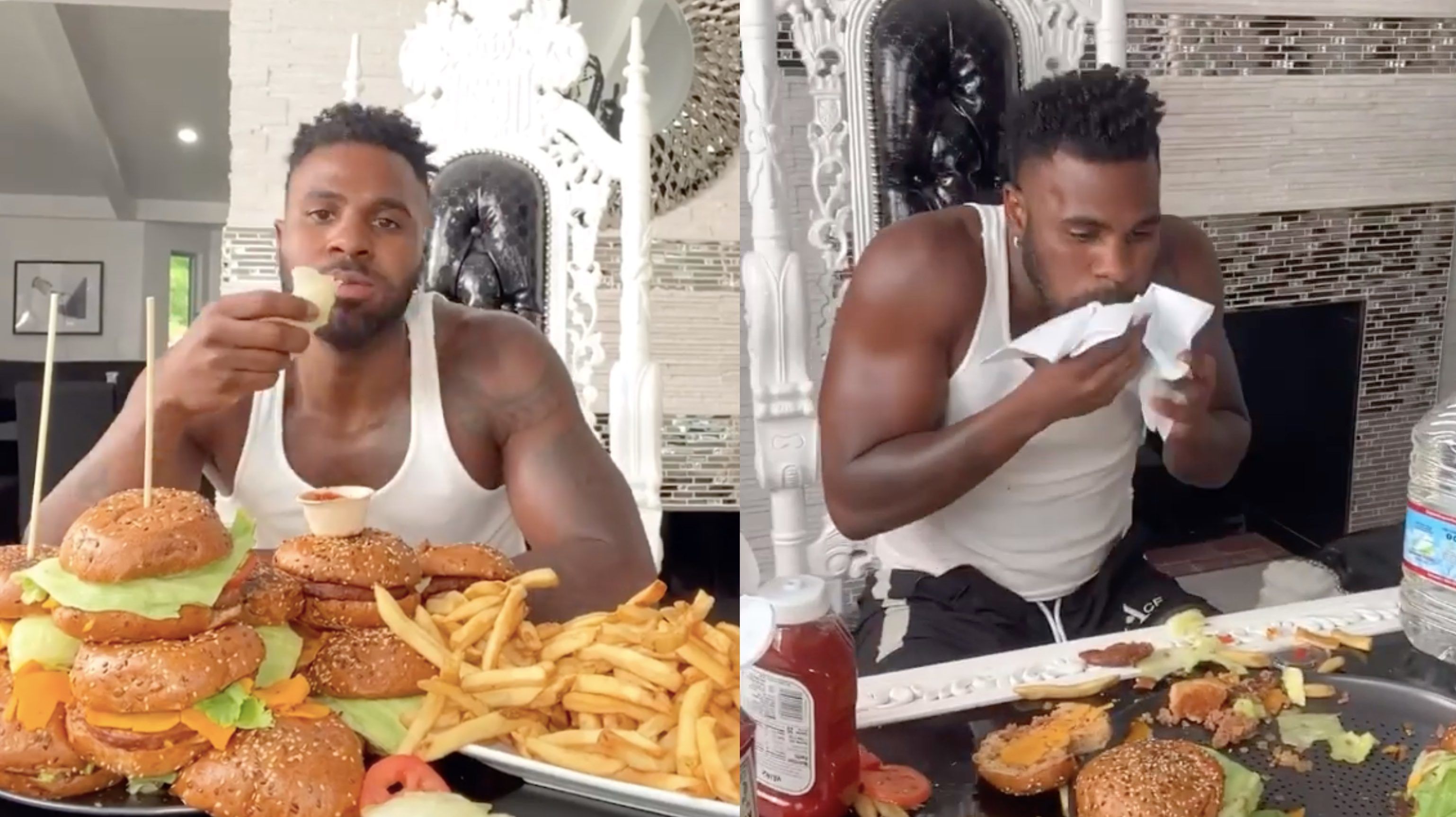 Jason Derulo egy ültő helyében megevett 22 óriási hamburgert, hogy megünnepelje a 22 millió követőjét TikTokon