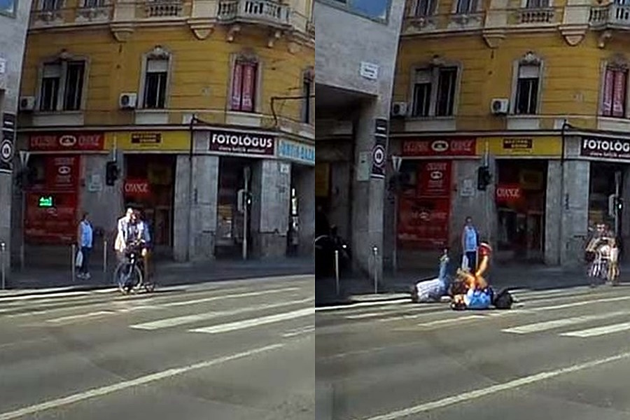 Hátborzongató videón, ahogyan piroson áttekerő biciklis gázol gyalogost a Blahán