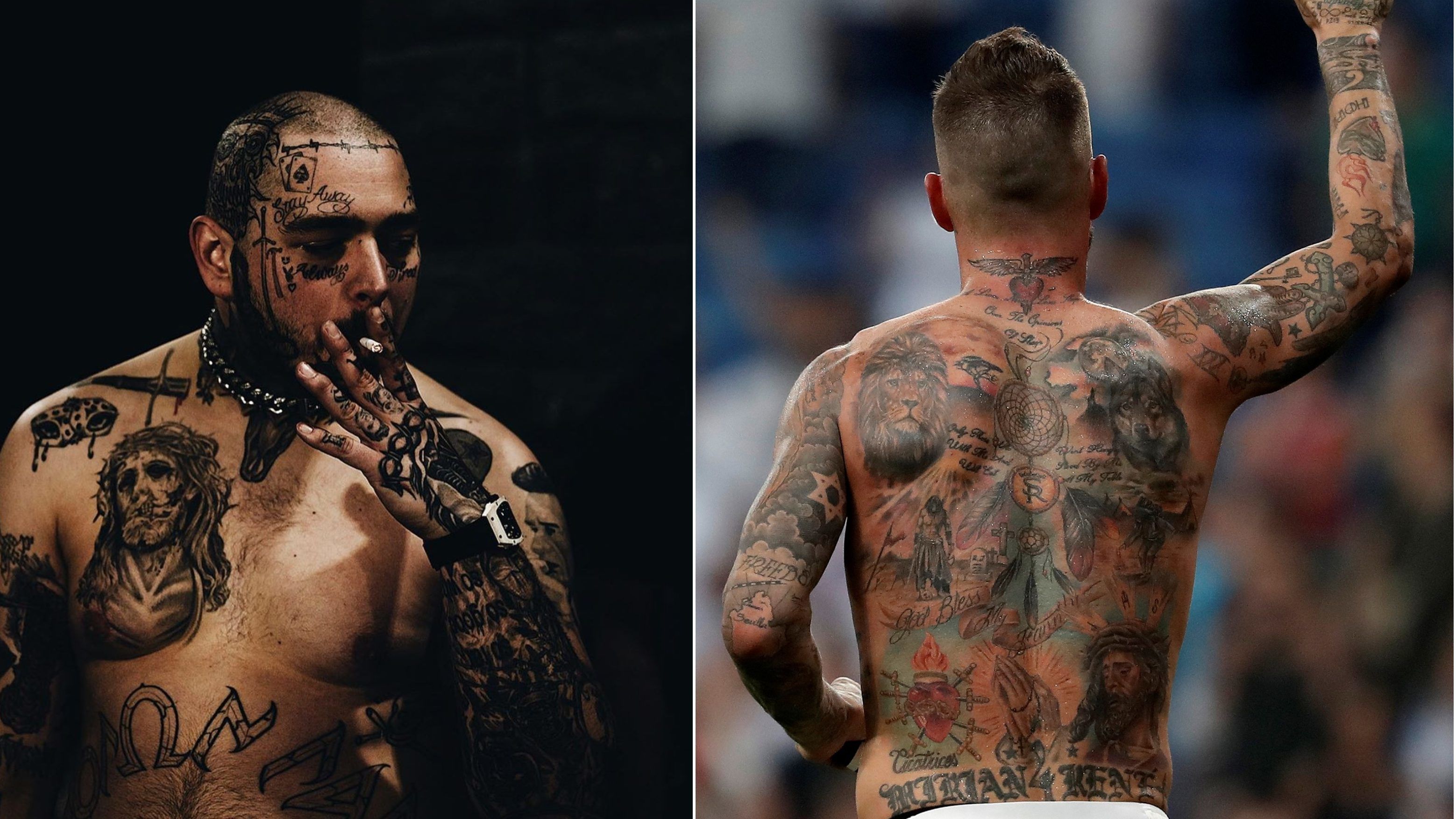 Ennyi tetkóval Post Malone már úgy néz ki, mint egy gazdaságos Sergio Ramos