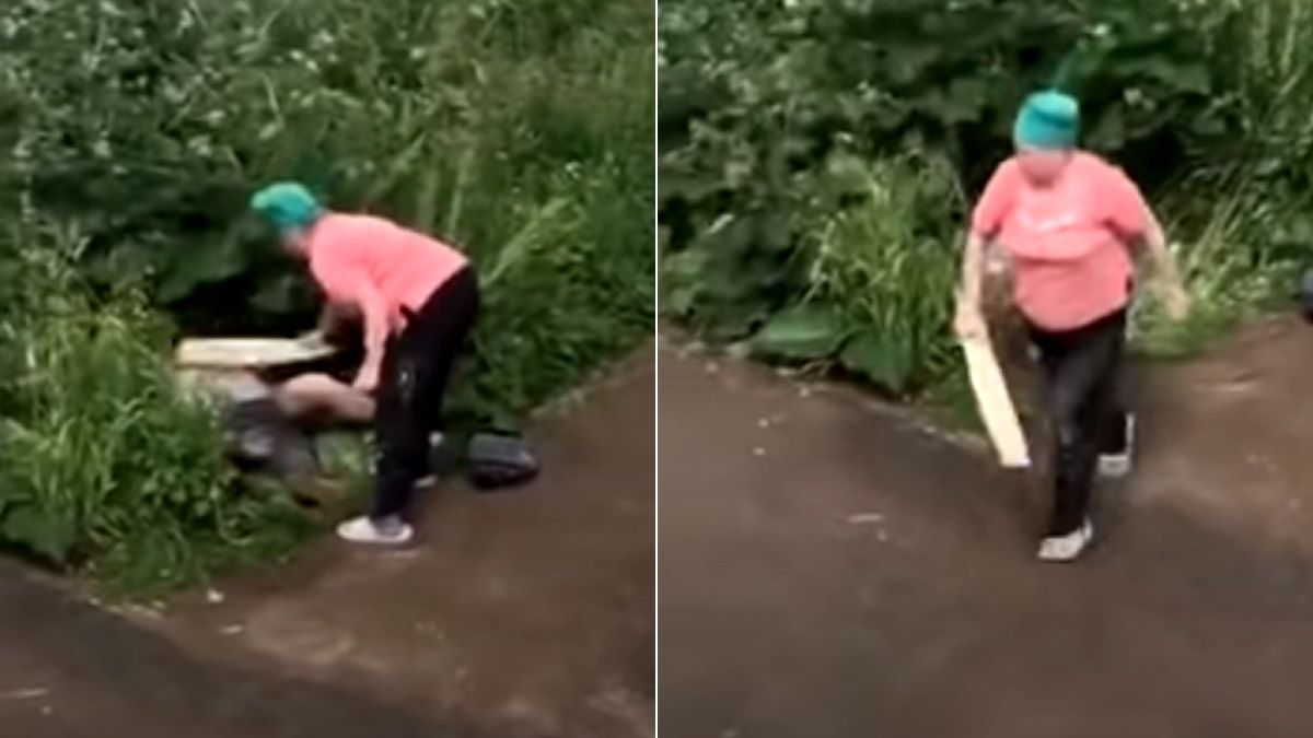 Videón, ahogy egy nyugdíjas nő faléccel veri a nyilvánosan szexelőket