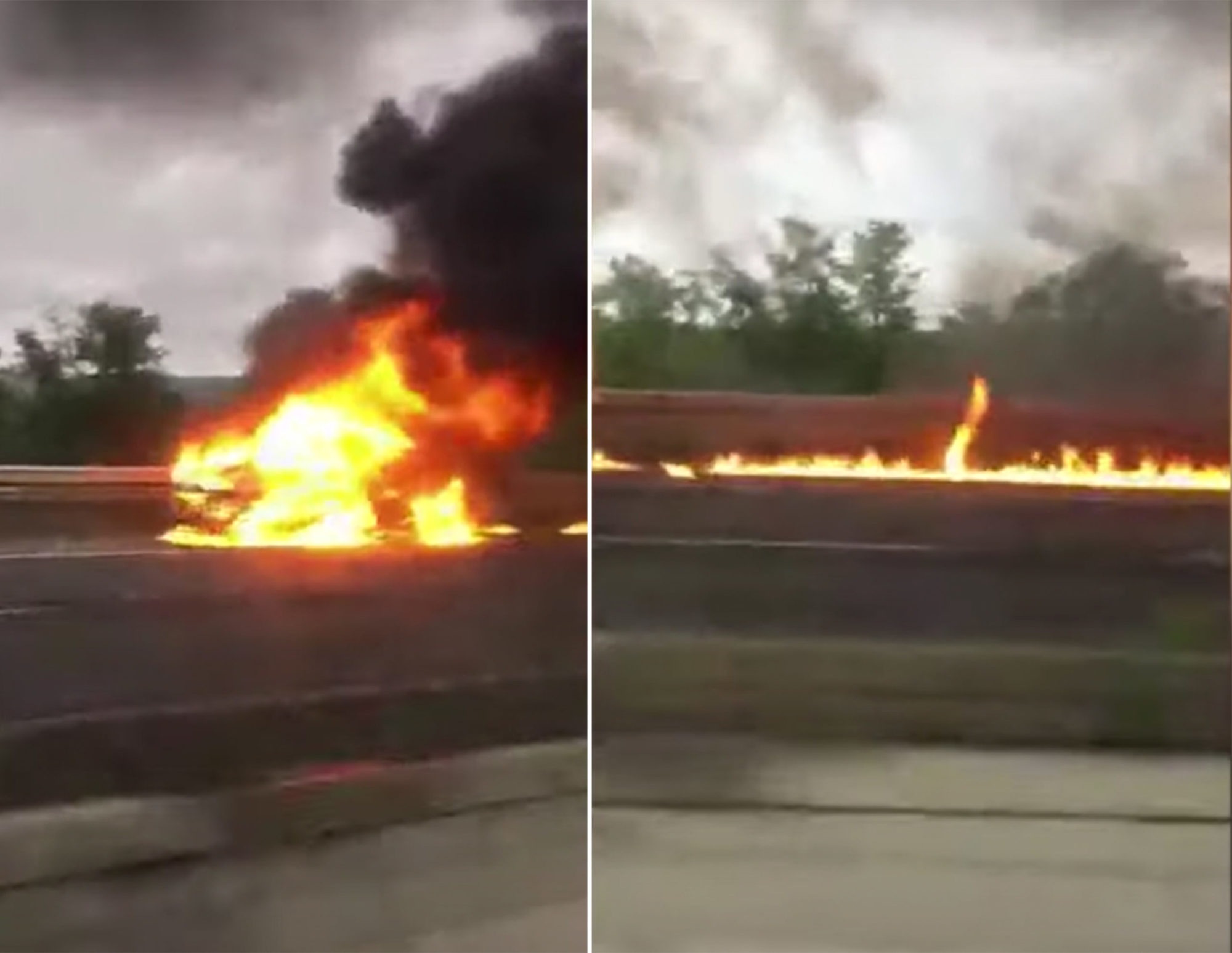 Durva videó:  lángcsóvát húzott maga után egy kigyulladt kisteherautó az M3-ason Bagnál