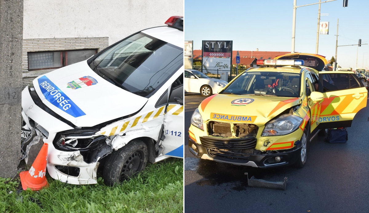 Ugyanahhoz a balesethez riasztott szirénázó rendőrautó és mentőorvosi kocsi is ütközött Szombathelyen