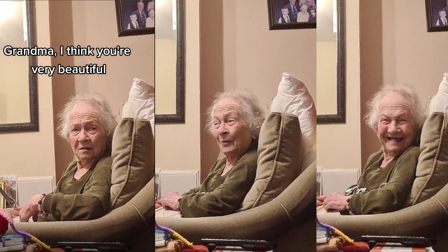 A nagymama arca, mikor az unokája azt mondja neki: csodaszép vagy