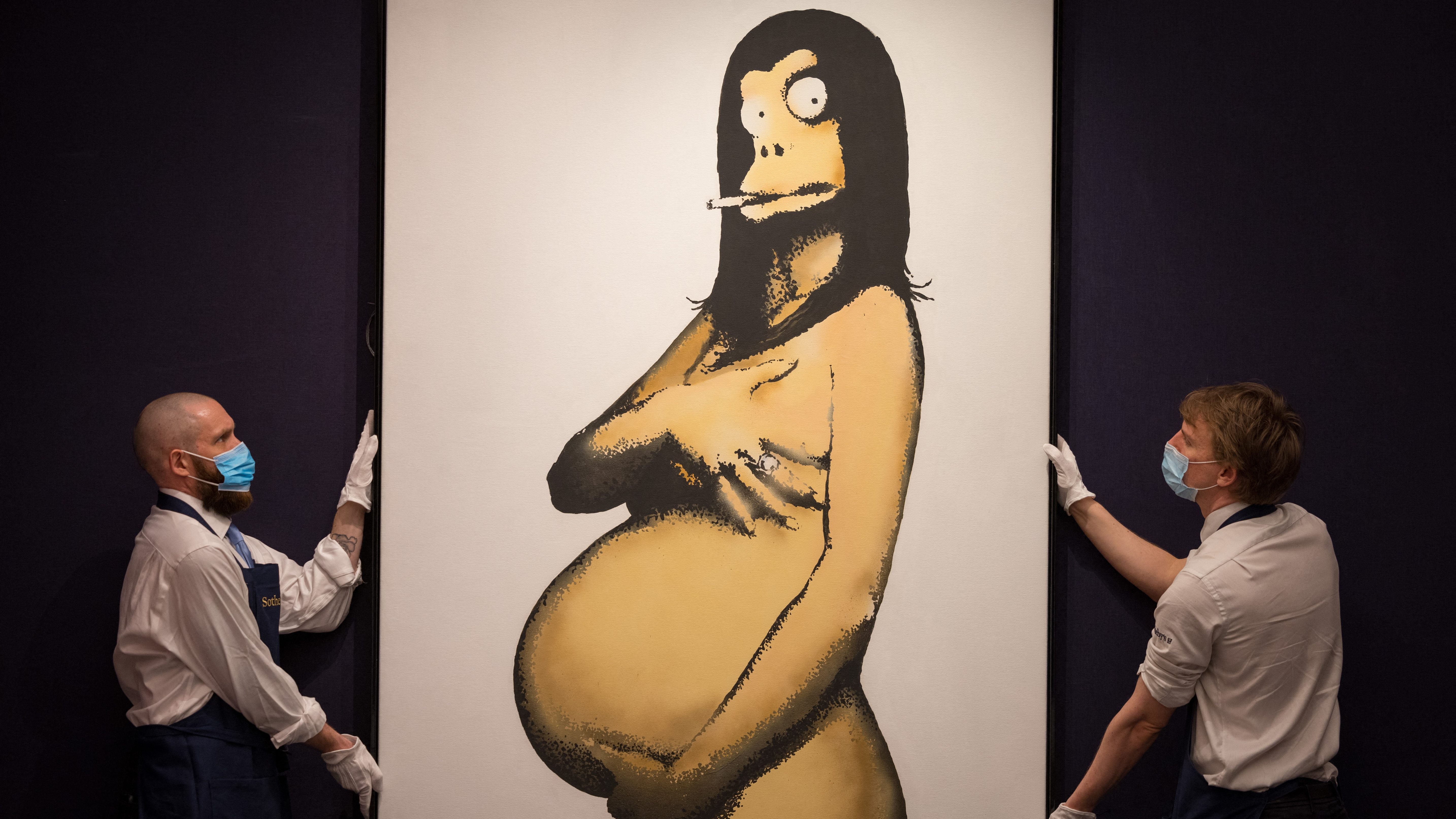 Elárverezik a Demi Moore terhes aktfotója által ihletett Banksy-képet