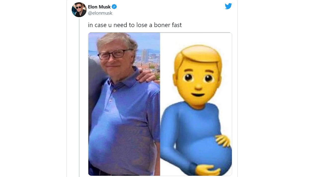 Elon Musk azzal trollkodta meg Bill Gatest, hogy a terhes férfi emojihoz hasonlította