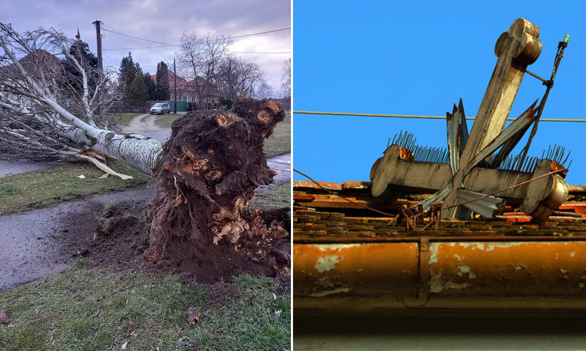 Templomtetőbe fúródott kereszt, gyökerestől kicsavart fák – durva károkat okozott a szombati szélvihar