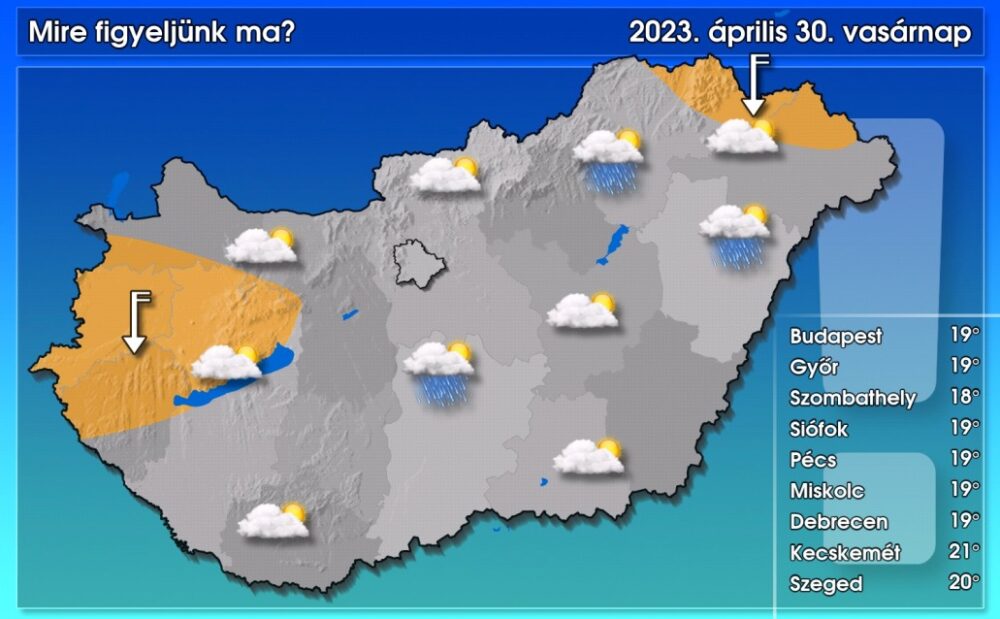 A Duna mentén záporokra kell számítani déltől, egyébként meleg és felhős időnk lesz vasárnap